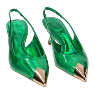 Décolleté slingback specchio verdi, tacco 6 cm
