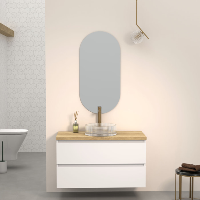 Conjunto de Baño Kub | 100 cm Blanco | Dos Cajones | Lavabo de Cristal | No incluye Espejo | Mueble Montado | Alday
