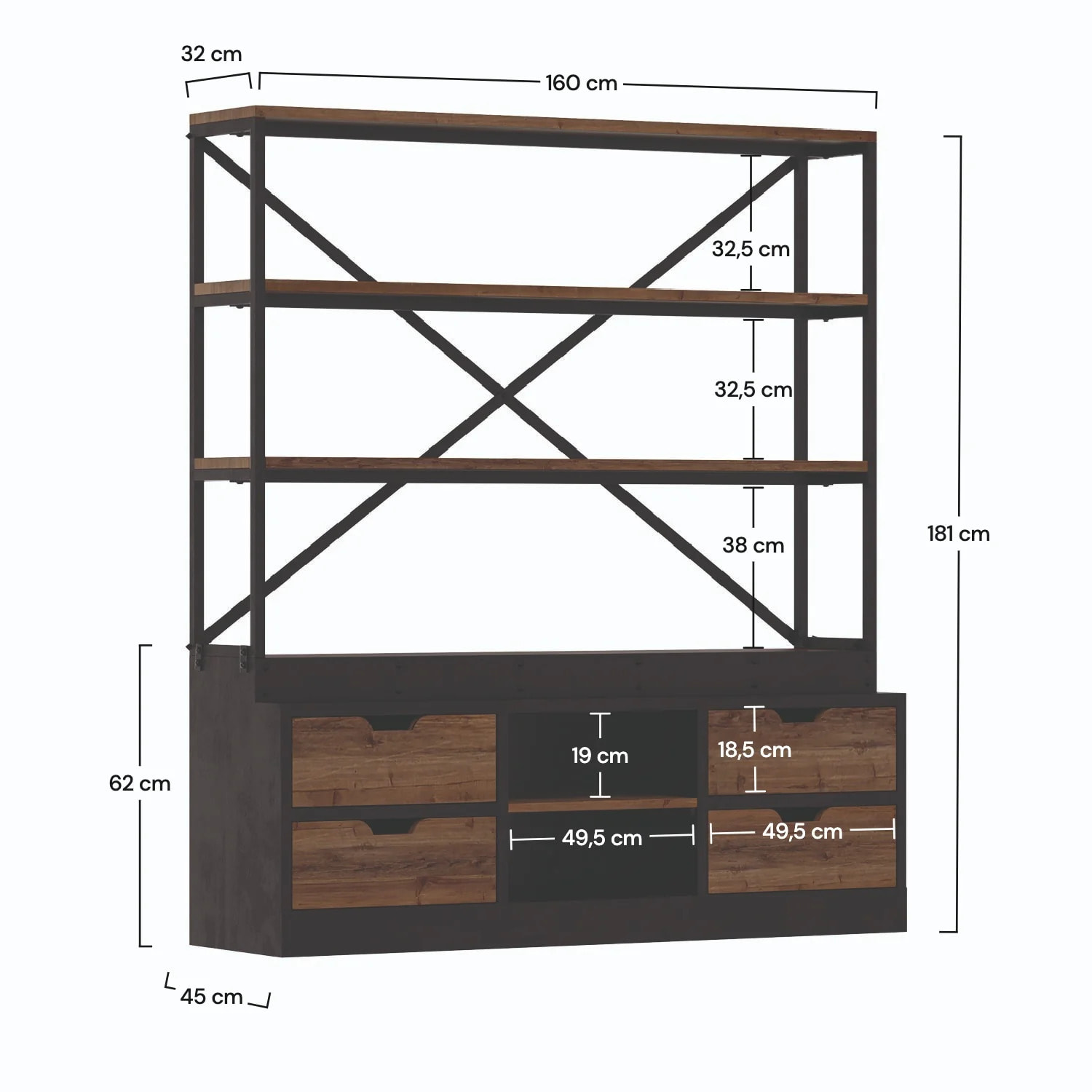 Bibliothèque 160 cm en bois et métal - Goa