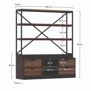 Bibliothèque 160 cm en bois et métal - Goa