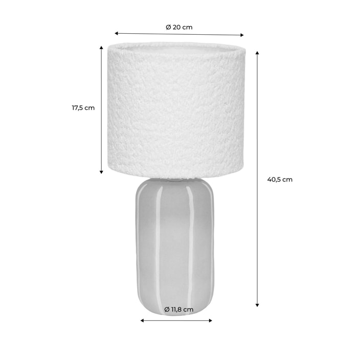 Lampe de table intérieur céramique greige. abat-jour bouclette H 41cm - Roxane