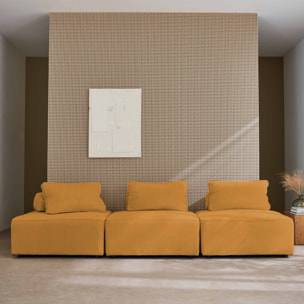 Lot de 3 chauffeuses pour canapé modulables velours côtelé moutarde avec un coussin