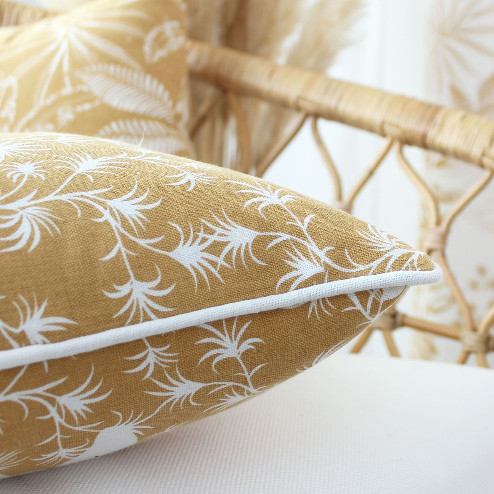 Coussin déhoussable style végétal - Beige