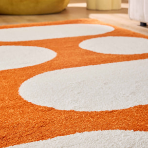 GROOVY - Tapis rétro coloré à motif géométrique - Confortable et moelleux - Orange
