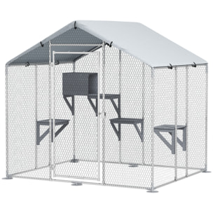 Jaula para Gatos para Exterior Recinto para Gatos con Cubierta Impermeable 420D Plataformas y Condominio para 5 Gatos Refugio para Pollos Conejos 200x170x195 cm Plata