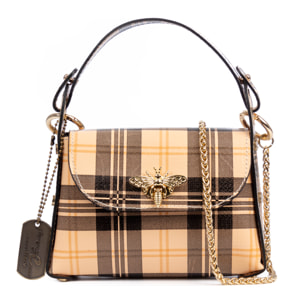 Aquileia bolso de mano mujer. Piel auténtica Ruga estampada con cuadro escocés.