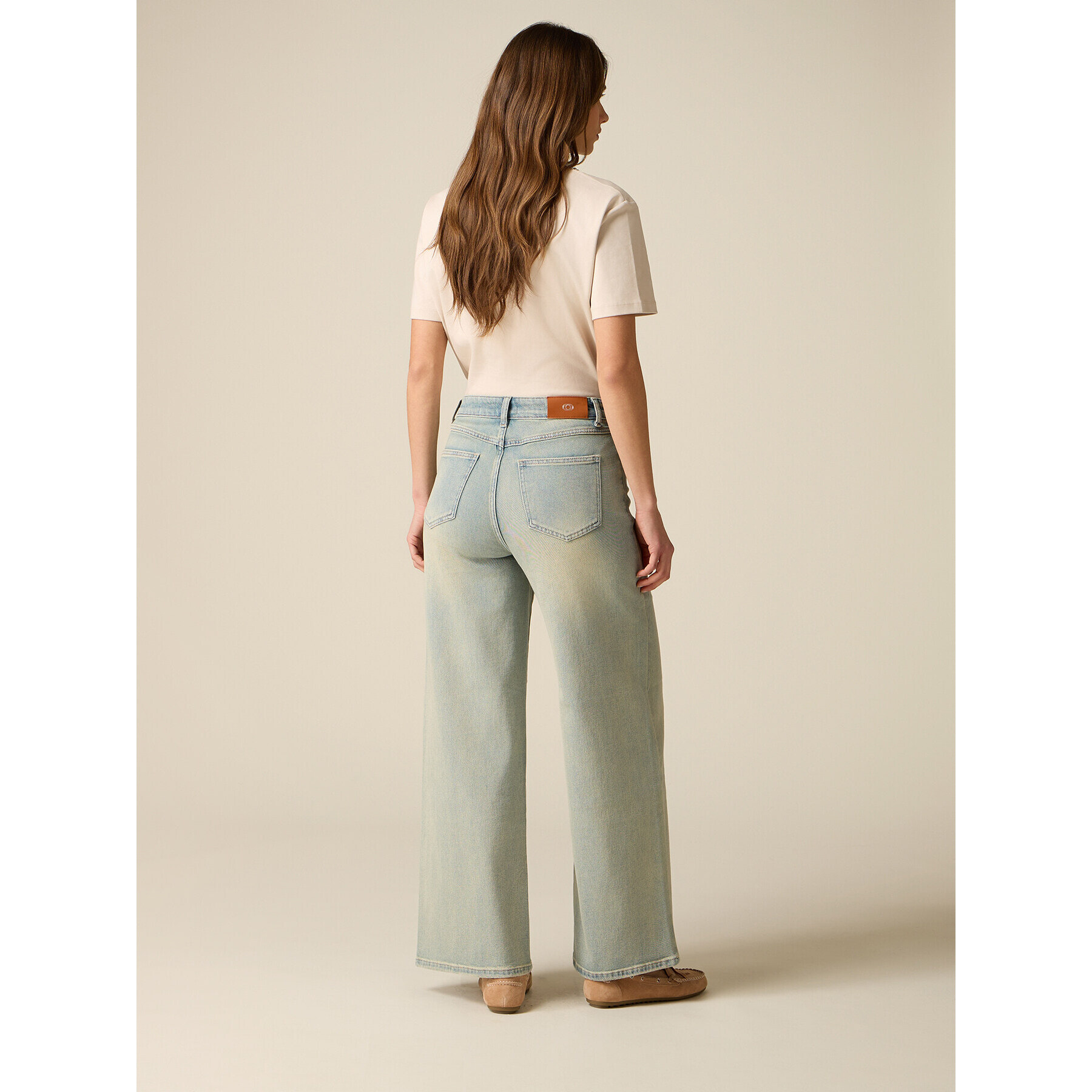 Oltre - Jeans wide leg con applicazioni gioiello - Azzurro