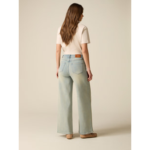 Oltre - Jeans wide leg con applicazioni gioiello - Azzurro