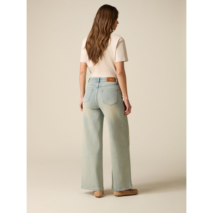 Oltre - Jeans wide leg con applicazioni gioiello - Azzurro