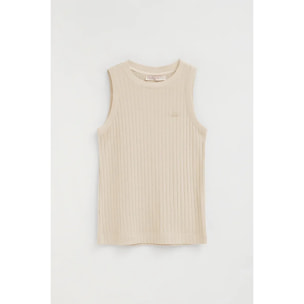 Camiseta sin mangas beige de canalé con logo Polo Club