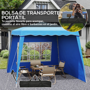 Carpa Plegable Pop-up 3x3 m Cenador Pabellón de Jardín con 2 Paredes Laterales Altura Ajustable y Bolsa de Transporte Protección UV50+ Impermeable Gazebo para Camping Fiestas Exterior Azul