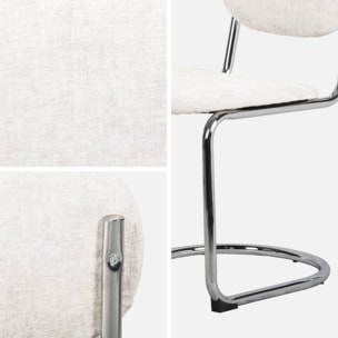 Lot de 2 chaises cantilever arrondie métal. tissu chenille beige et pieds chromés - L 47 x P 54.5 x H 81cm - Maloa