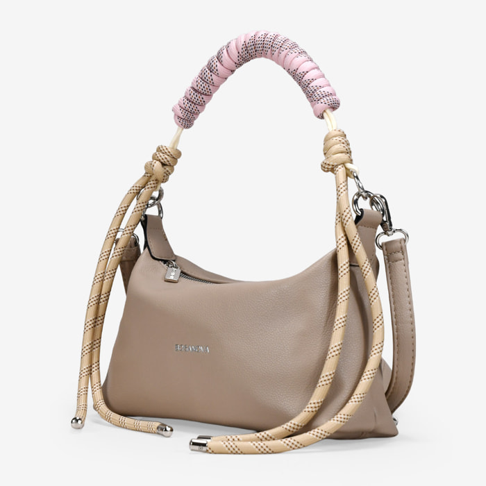Bolso bandolera beige con asa corta de cuerda