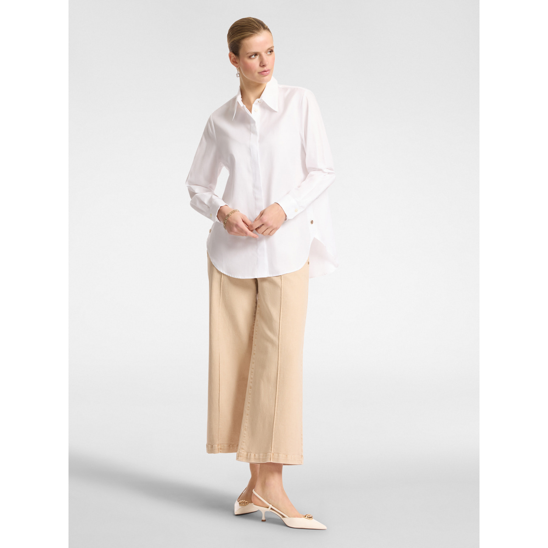 Elena Mirò - Camisa amplia de tejido Oxford - Blanco