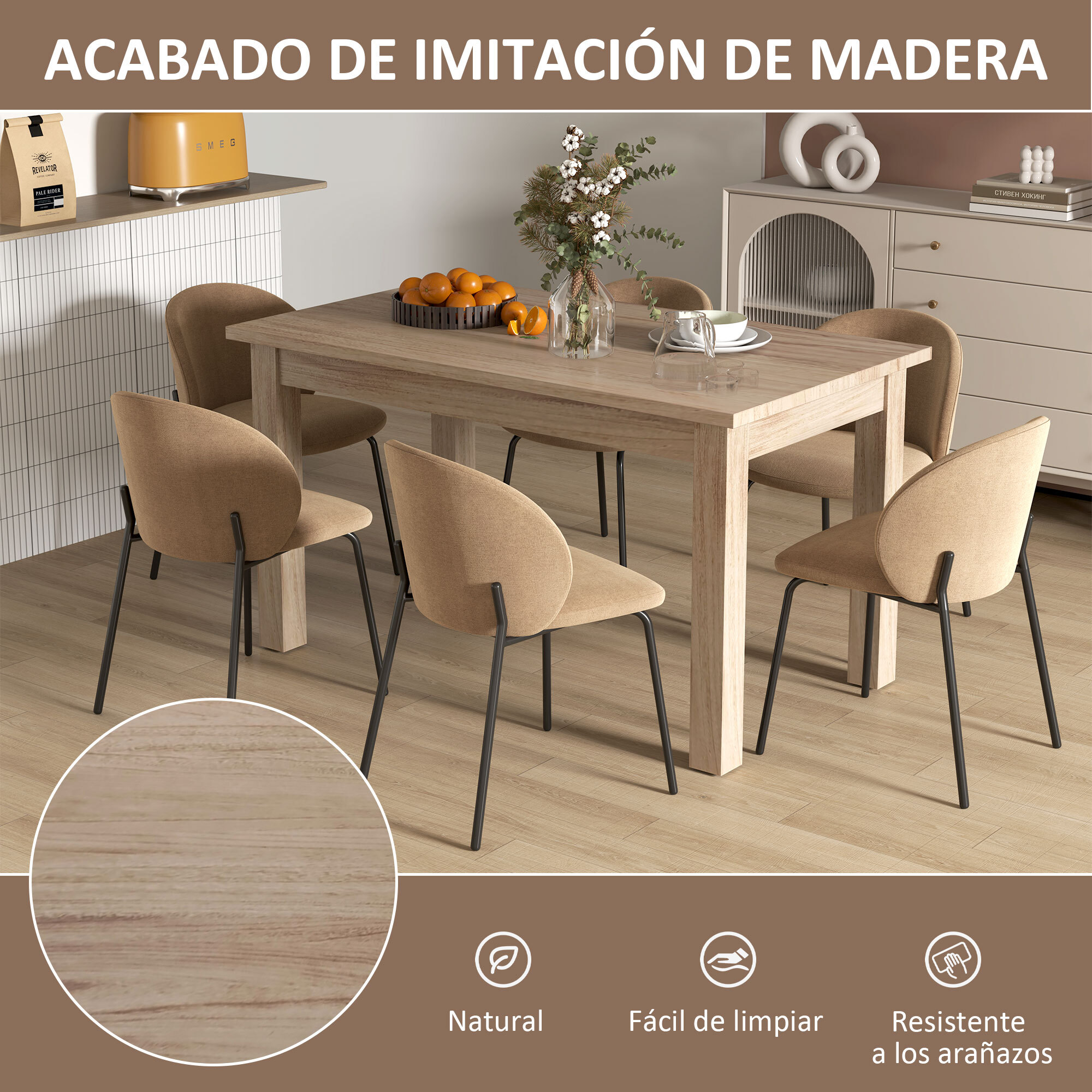 Mesa de Comedor Mesa Rectangular para 6 Personas Tablero Laminado para Cocina Salón 140x80x78 cm Natural