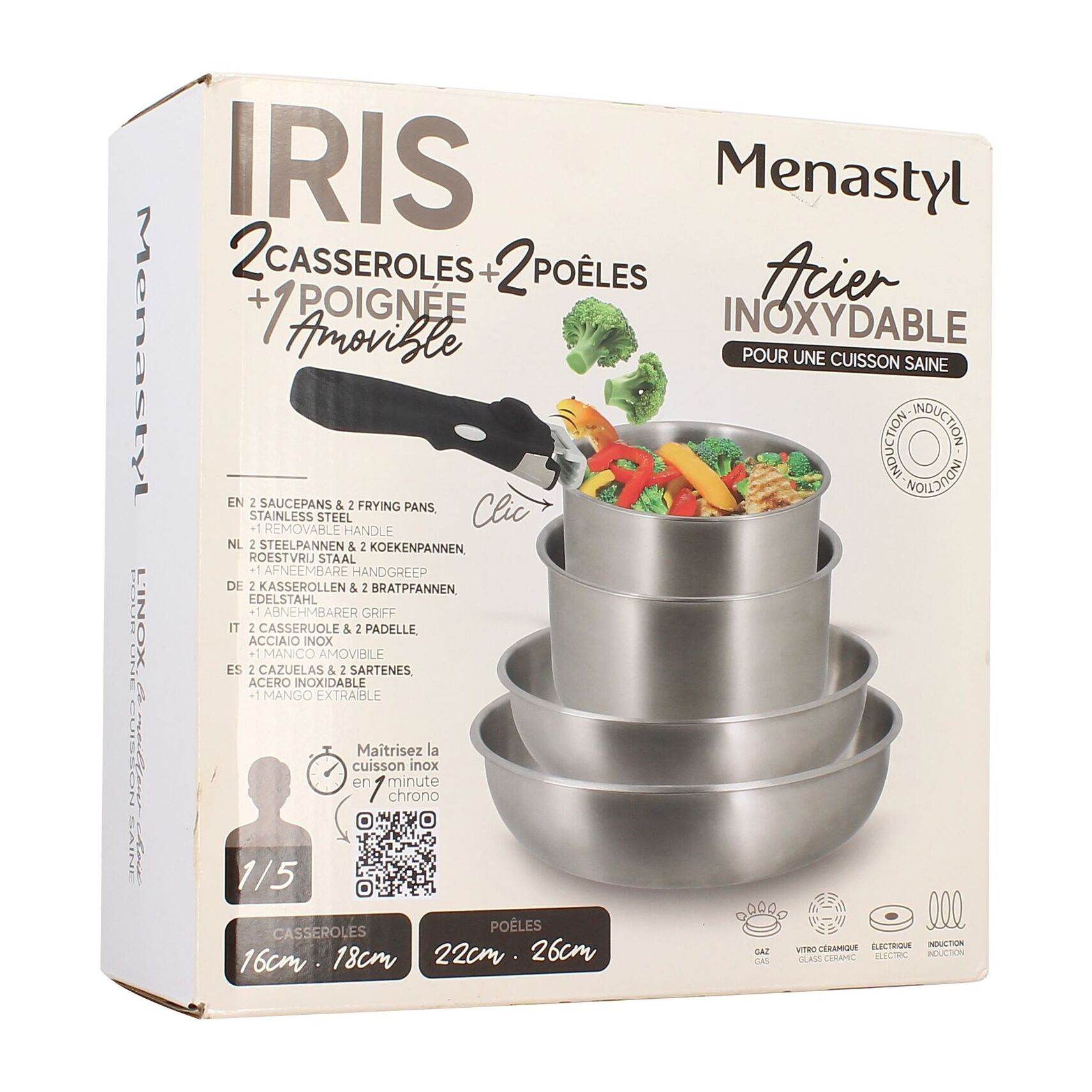 Batterie de cuisine 5 pièces en acier inoxydable - tous feux IRIS