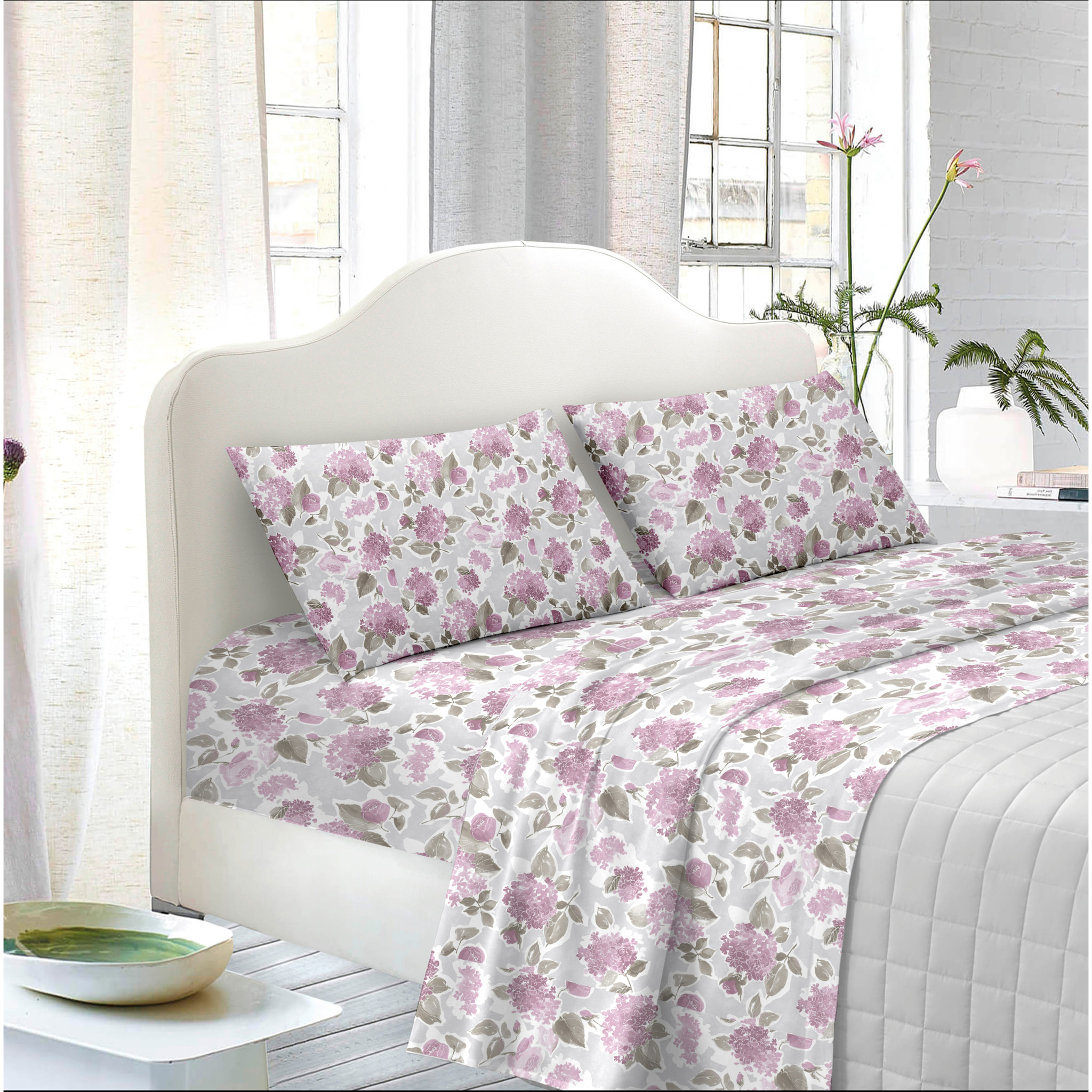 White & White Completo letto matrimoniale Azelia 100% cotone Rosa