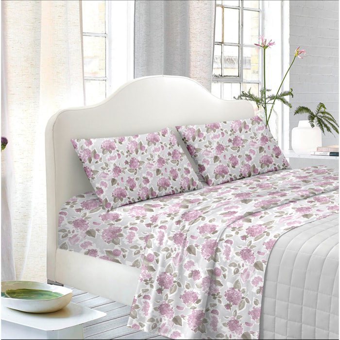 White & White Completo letto matrimoniale Azelia 100% cotone Rosa