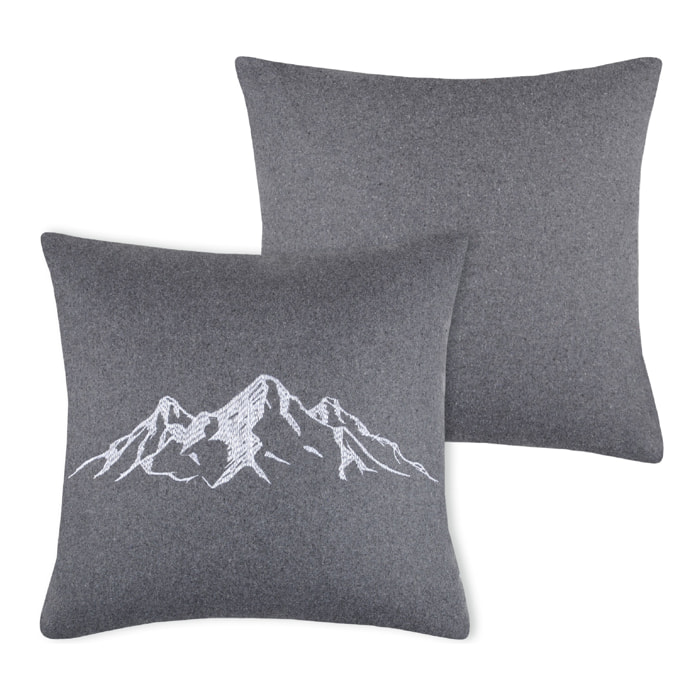 Coussin brodé montagne - Gris clair
