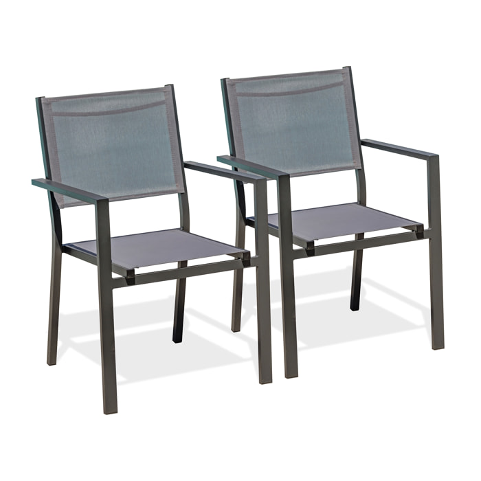 TOLEDE - Lot de 2 fauteuils de jardin en alu anthracite toile plastifiée grise