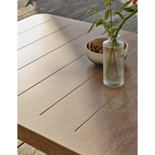 GOYA - Salon bas de jardin 5 pl en aluminium imitation bois, coussins