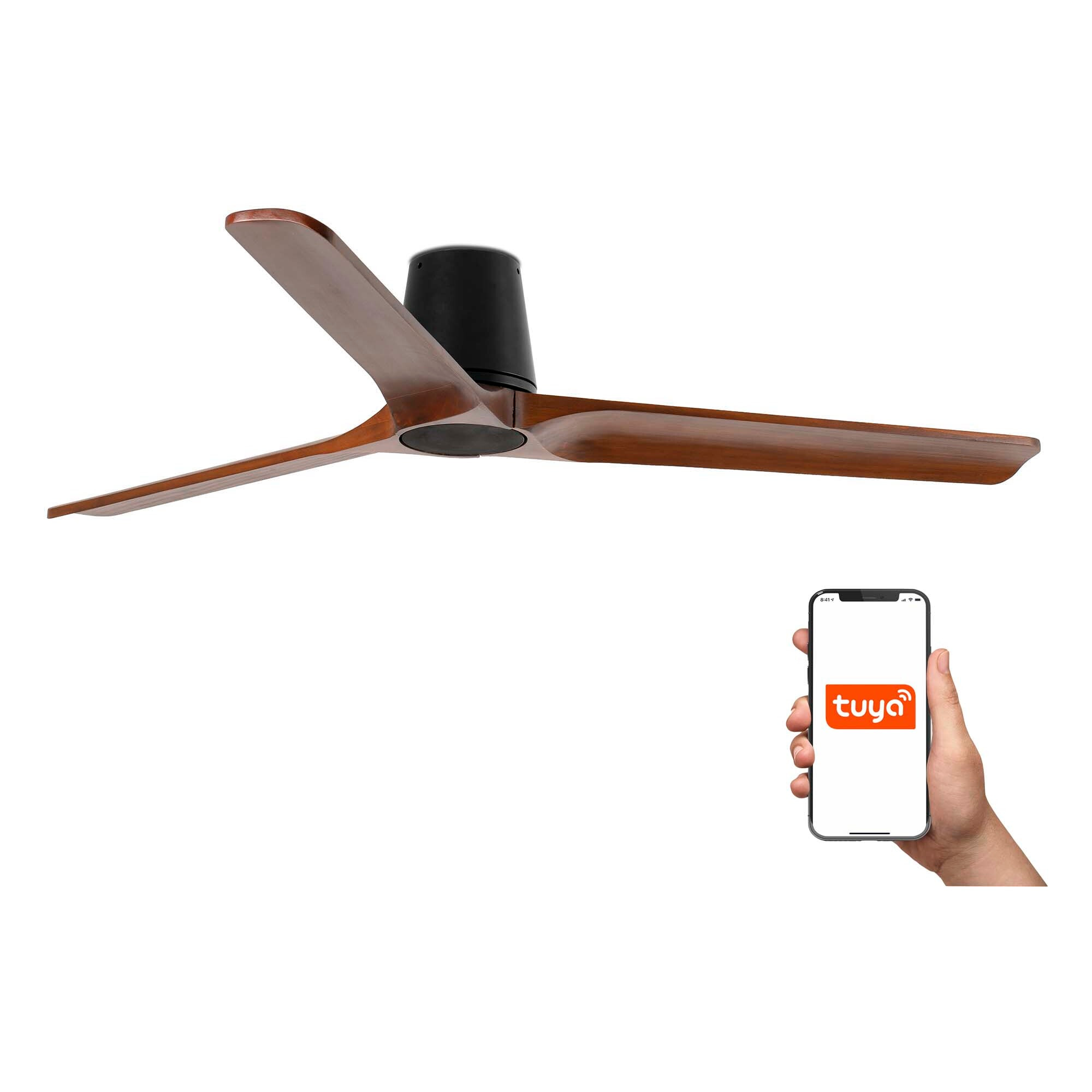 HEYWOOD TUB L Ventilateur de plafond noir/noyer TUYA