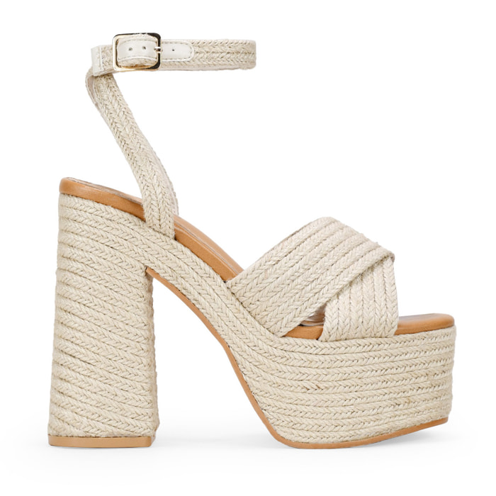 Sandalias de esparto beige con tacón XXL