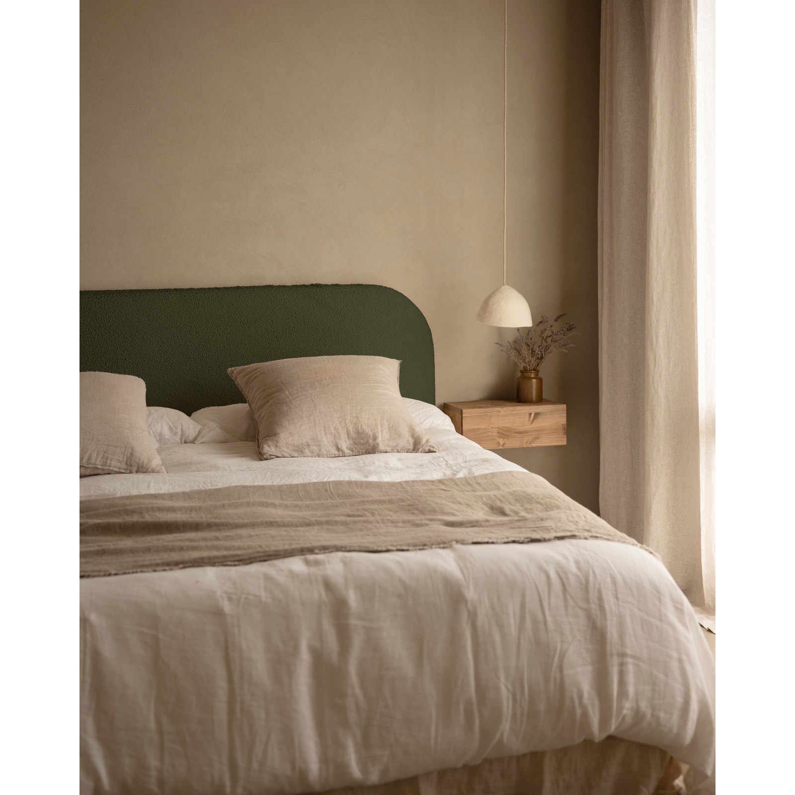 Tête de lit déhoussable en bouclé vert en différentes tailles