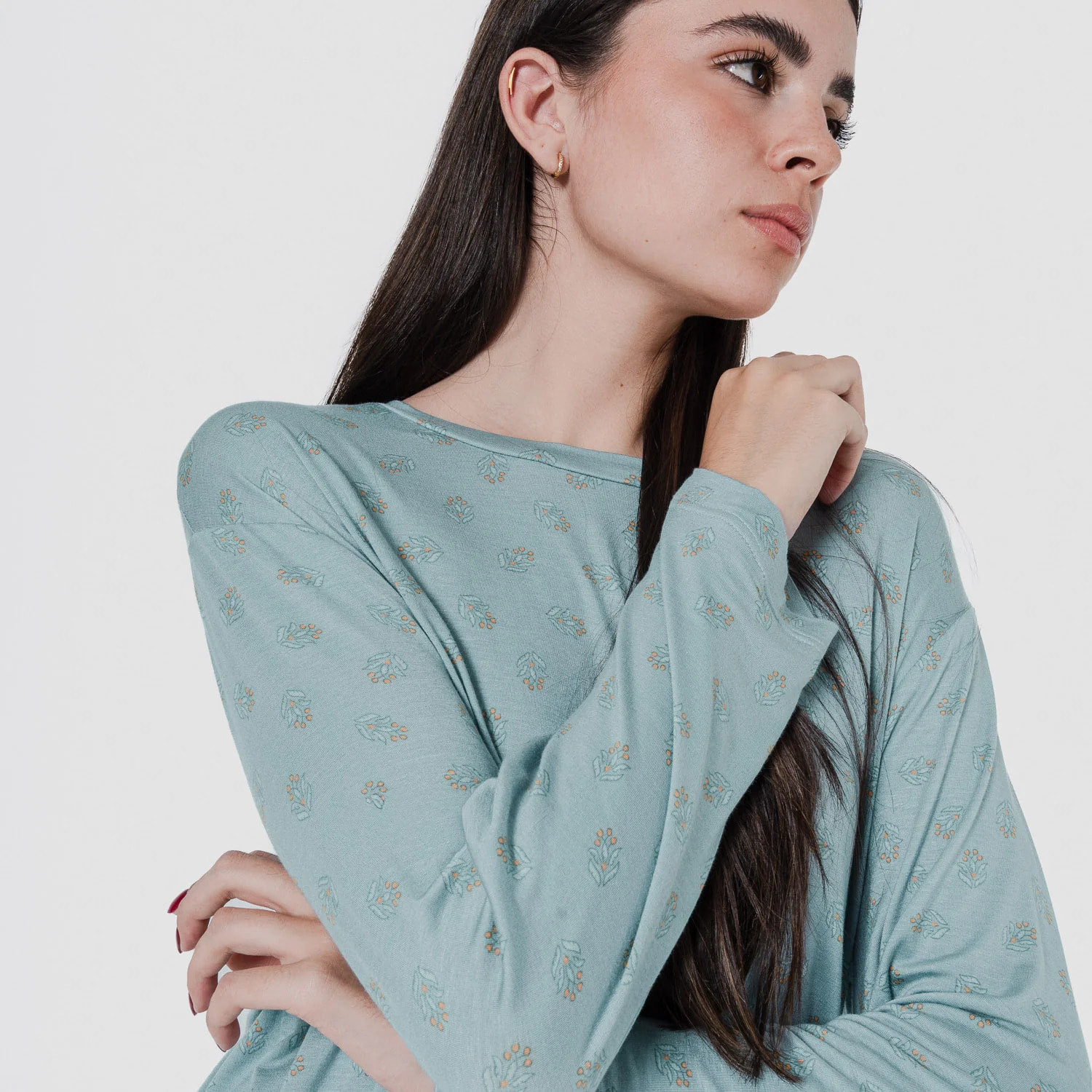 Pigiama lungo in viscosa da donna spring azzurro acqua