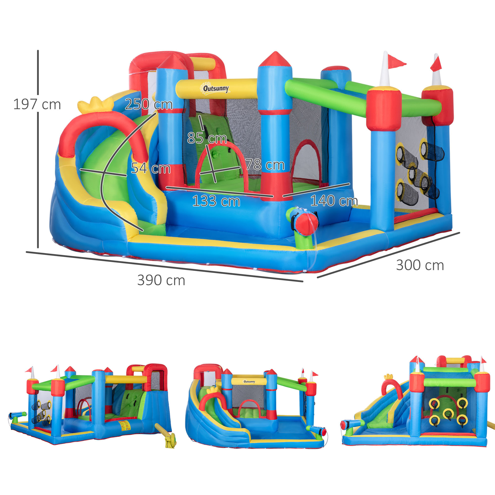 Castillo Hinchable Infantil con Tobogán Castillo Hinchable para Niños 3-8 Años con Cama de Salto Piscina Inflador y Bolsa de Transporte 390x300x197 cm Multicolor