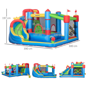 Castillo Hinchable Infantil con Tobogán Castillo Hinchable para Niños 3-8 Años con Cama de Salto Piscina Inflador y Bolsa de Transporte 390x300x197 cm Multicolor