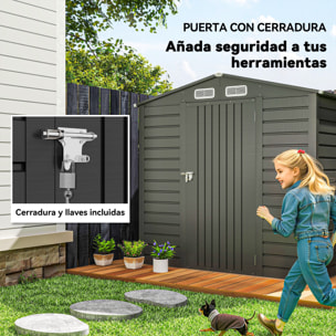 Caseta de Jardín Exterior, 2,27 m² 190x131x188 cm, Cobertizo de Jardín Exterior Metálico con 2 Ventilaciones, Puerta con Cerradura, para Almacenamiento de Herramientas, Gris