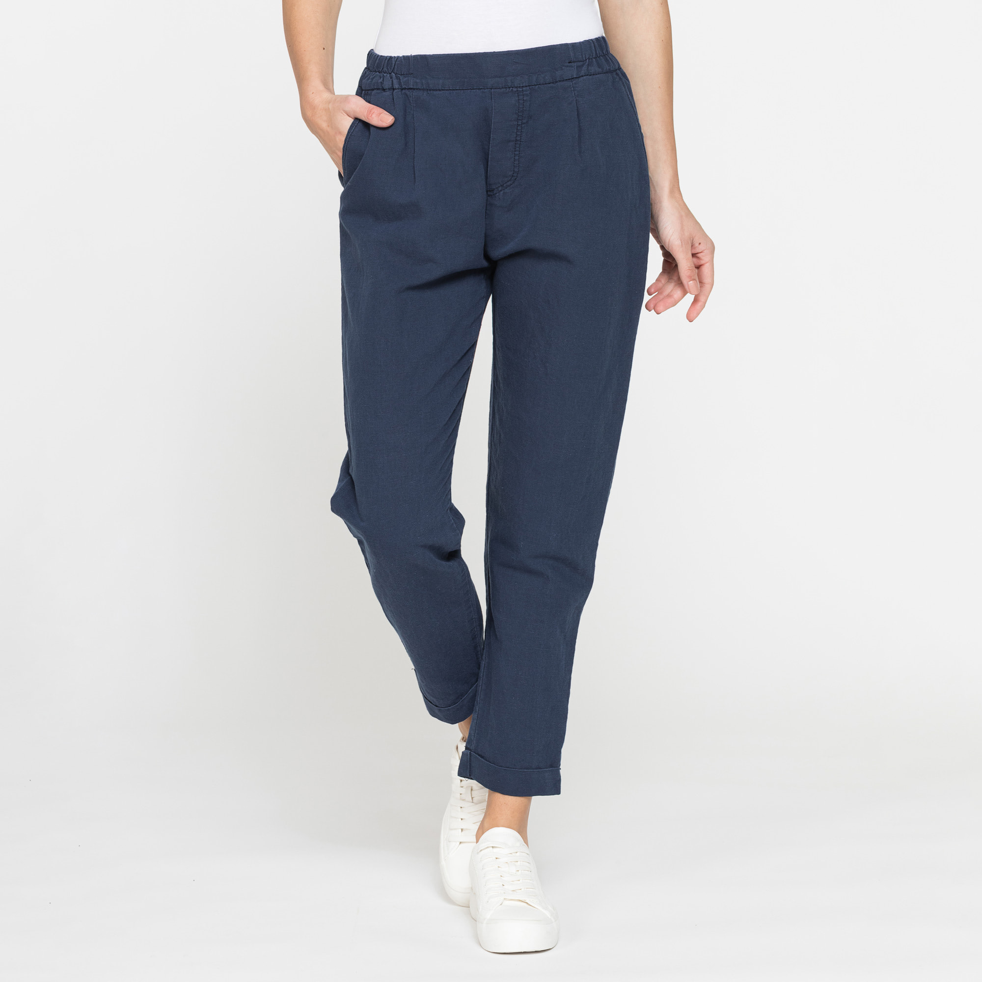 PANTALONI CROPPED IN MISTO LINO