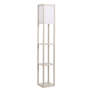 Lámpara de Pie de Madera con 3 Estantes de Almacenaje para Bombilla E27 Potencia Máx. 40W Lámpara Moderna para Salón Dormitorio 26x26x160 cm Roble y Blanco