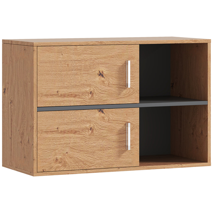 Mueble Auxiliar de Baño Armario de Baño de Pared con Compartimentos Abiertos y 2 Puertas Mueble de Baño Moderno para Cocina Entrada 80x35x57,5 cm Natural