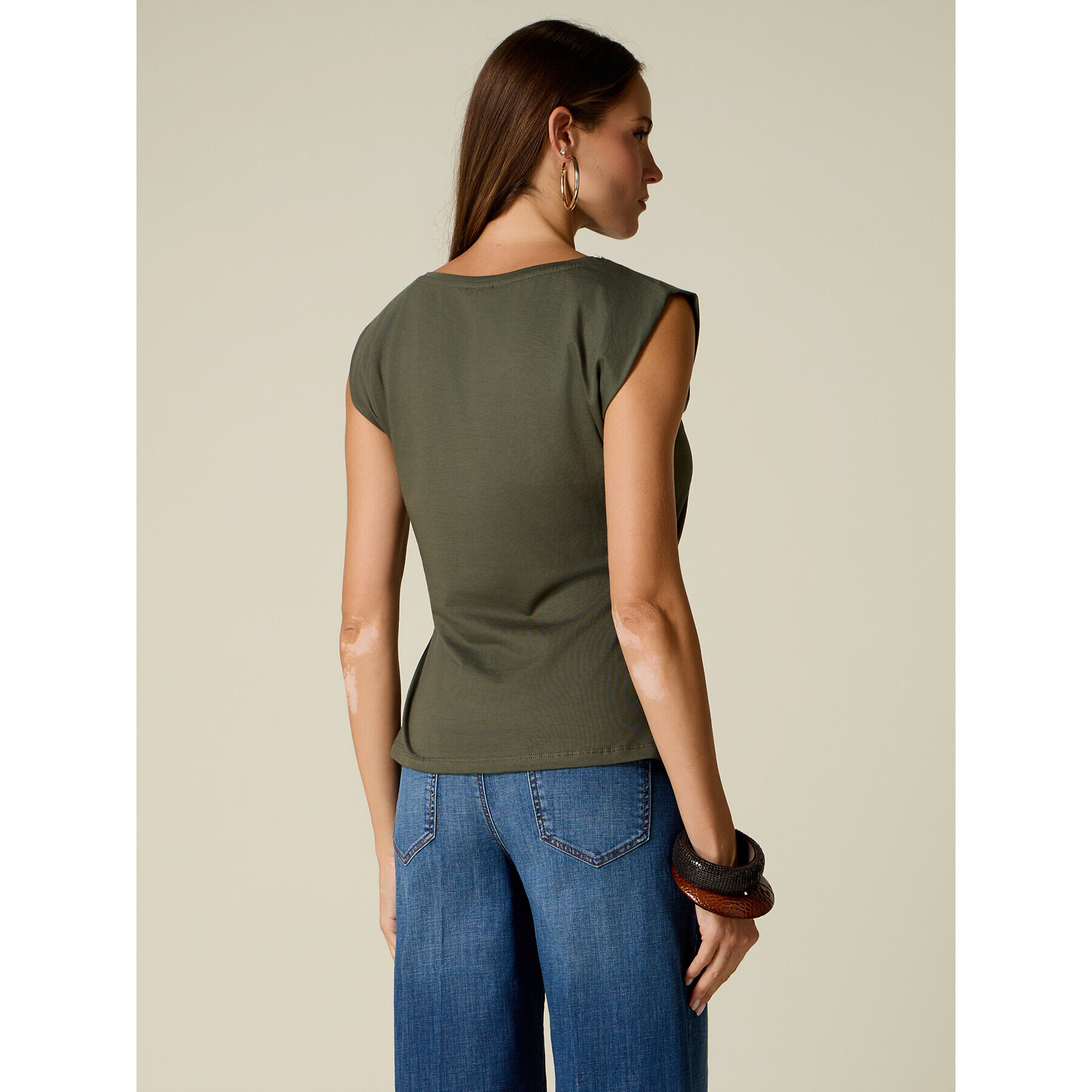 Oltre - Top in jersey con ricamo gioiello - Verde militare