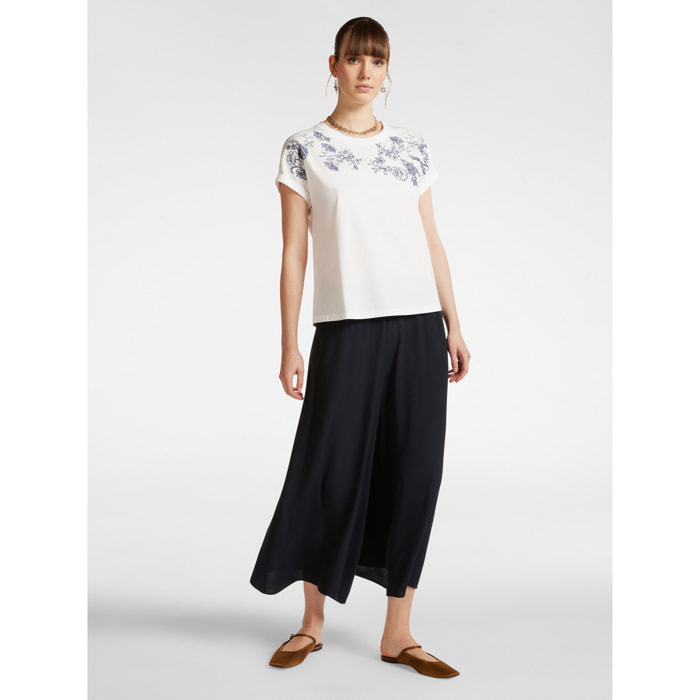 Elena Mirò - Pantalón ancho cropped - Azul