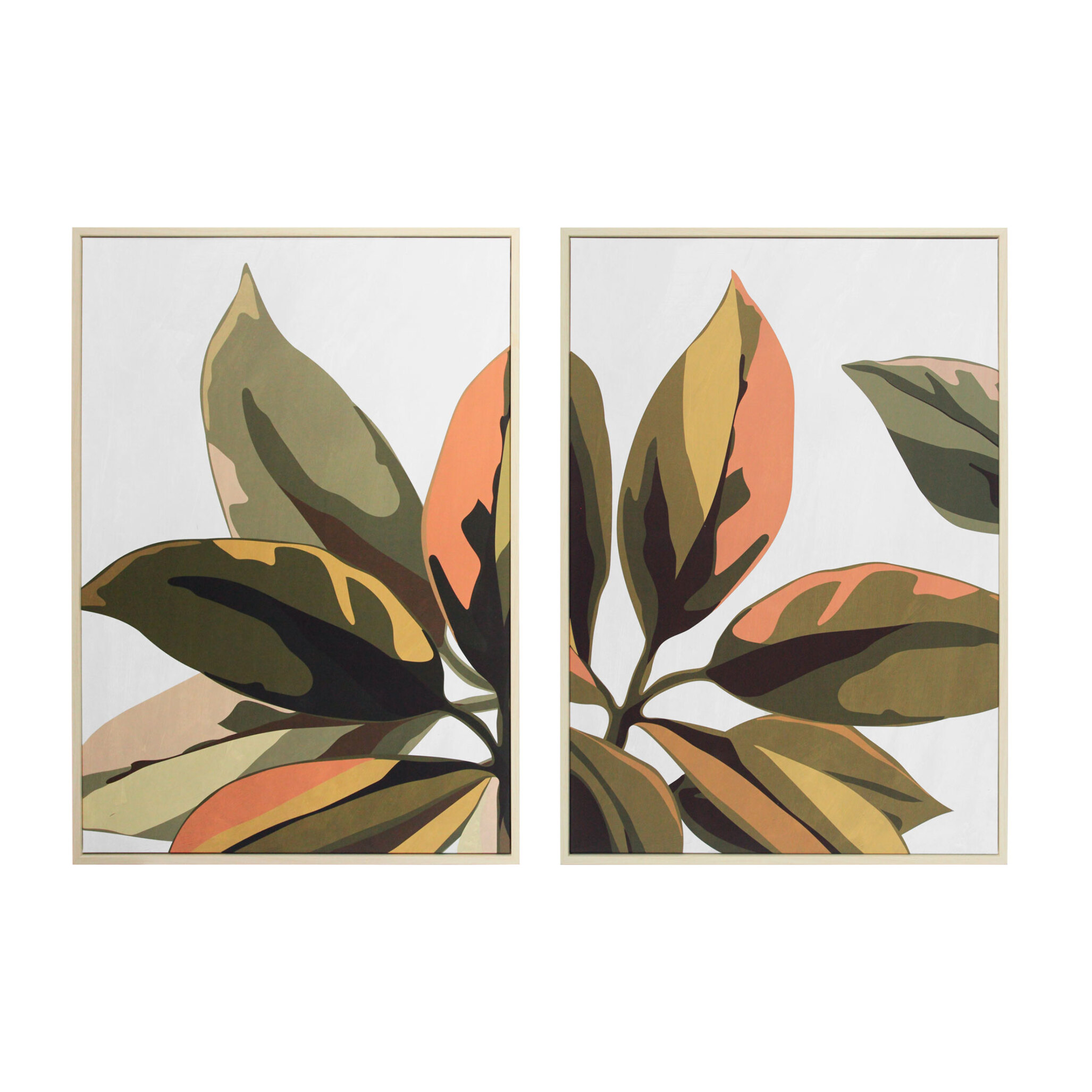 Set 2 cuadros Patio poliéster verde-rosa 72x52x4 cm