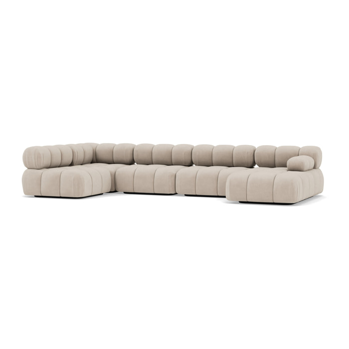 Ruby - canapé panoramique modulable d'angle gauche 7 places en velours texturé - Beige