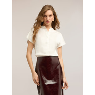 Motivi - T-shirt in raso con scollatura a serafino - Bianco