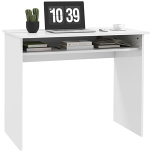 Bureau informatique multimédia multi-rangement  1 étagère - 90l x 50P x 74H cm blanc