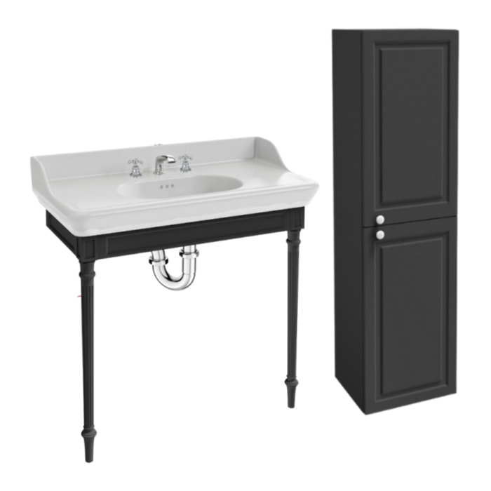 Console Cléo 1889 avec plan vasque 3 trous + colonne droite + mélangeur croisillon lavabo chromé + siphon chromé