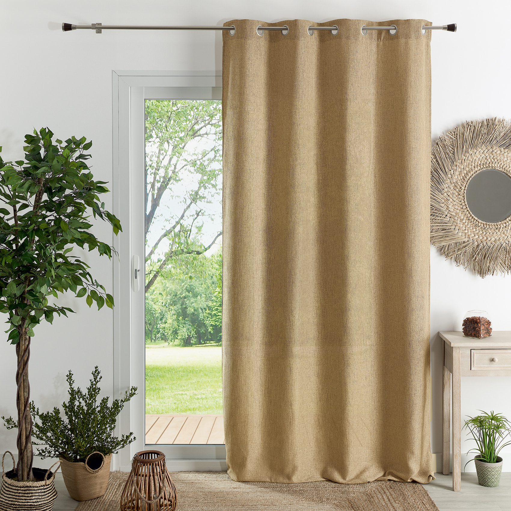 Rideau d'ameublement uni et natté - Ficelle