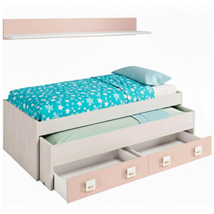 Letto Con Letto Estraibile 2 Cassetti E Mensola Letto Salvaspazio Contenitore Cameretta Bambini Ragazzi 65 x 199 x 96 Cm Bianco Alpi e Rosa