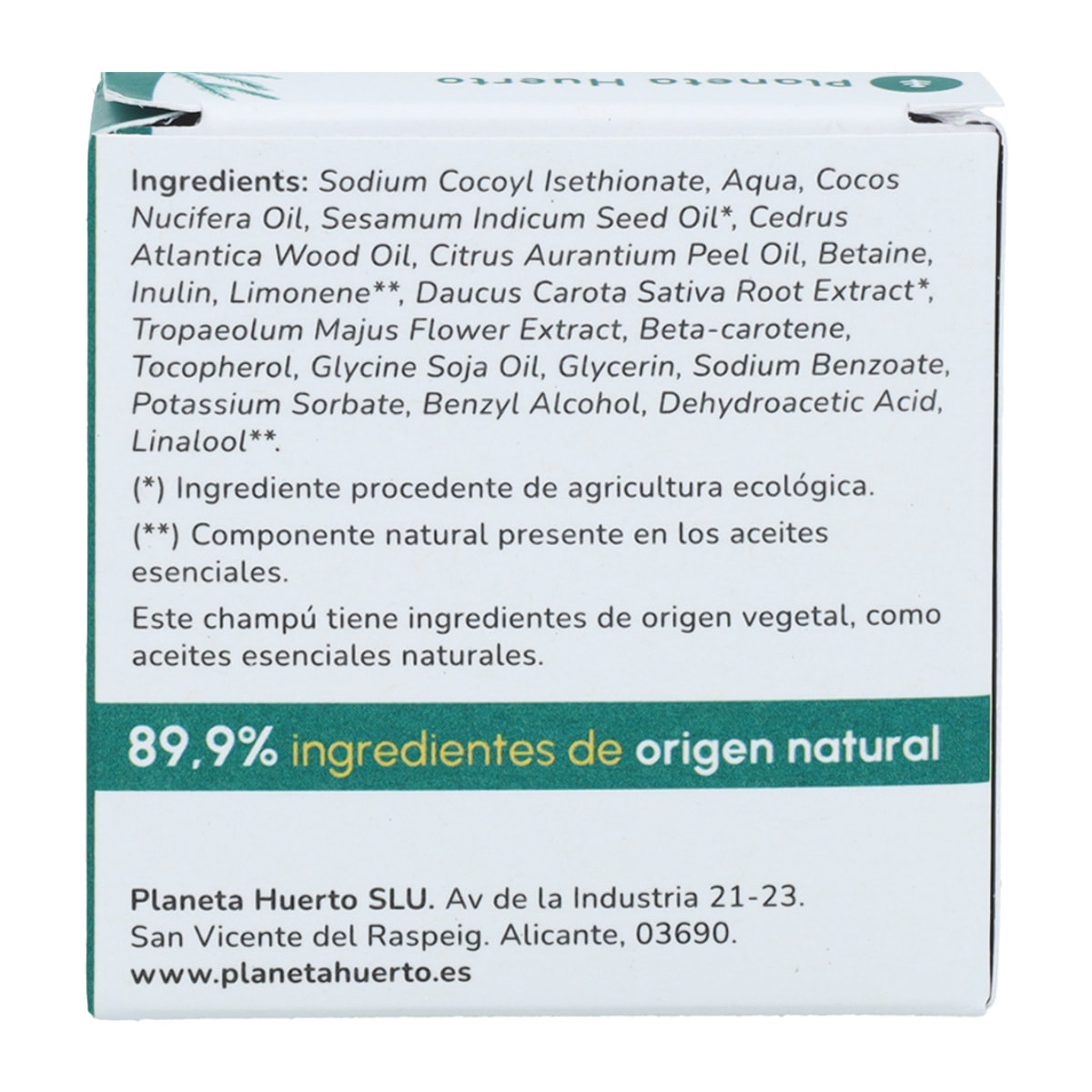 PLANETA HUERTO | Champú Sólido Cabello Normal con Naranja y Cedro 85 gr - Nutrición y Vitalidad Natural