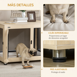 Jaula para Perros Grandes Estilo Mueble Casa para Perros 94x60x71,5 cm Mesa Auxiliar con 2 Puertas de Pestillo Cojín de Tela Oxford y Rejillas de Acero Roble