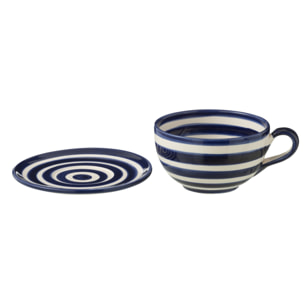 J-Line tasse + sous-tasse Granada Stripes - céramique - blanc/bleu