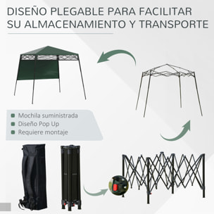 Carpa Plegable 220x220x200 cm Cenador Plegable con 1 Pared Lateral Bolsa de Transporte Impermeable y Protección UV50+ para Jardín Patio Verde
