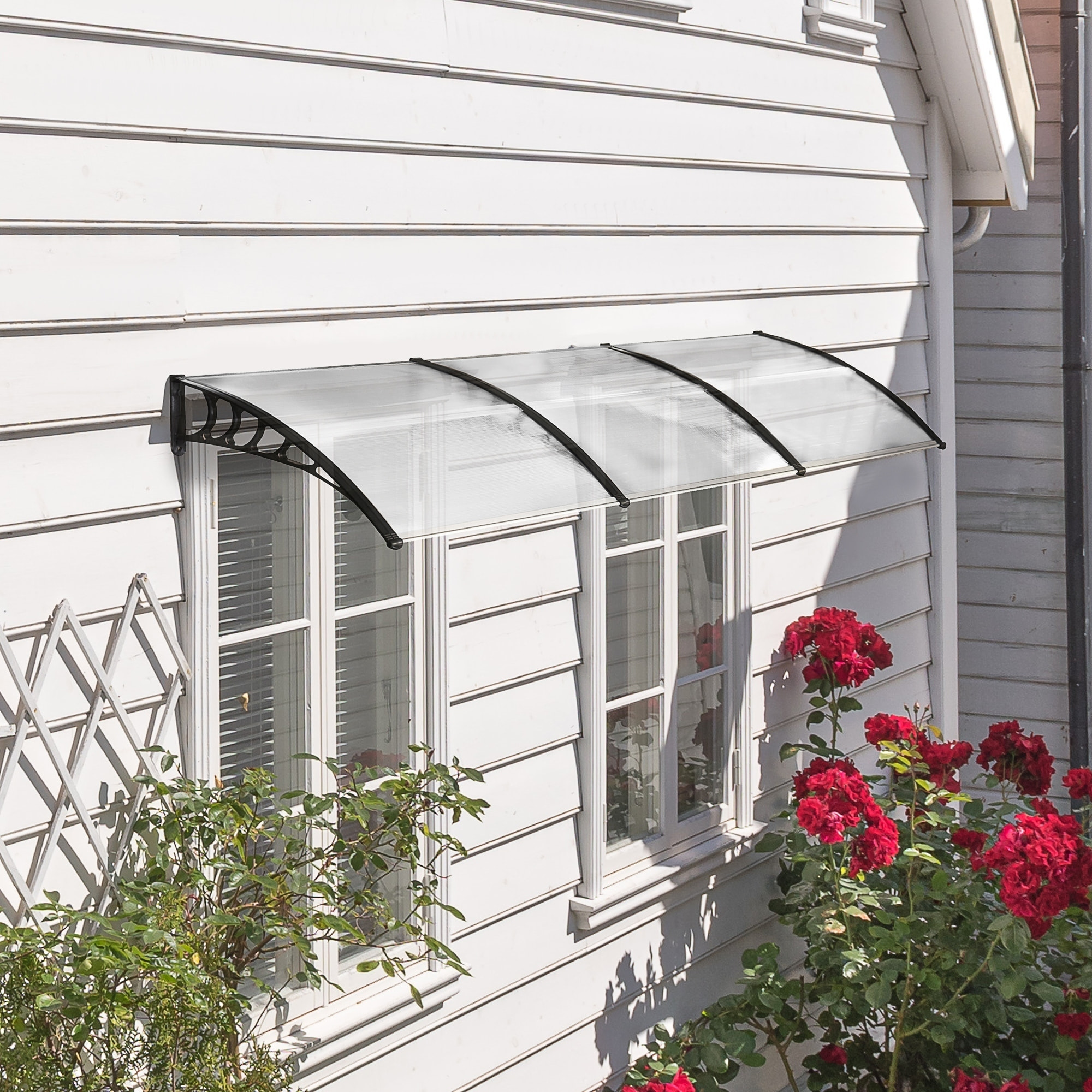Marquesinas para Puertas y Ventanas 90x295x23,5 cm Tejadillo de Protección contra Sol y Lluvia Diseño Moderno Aleación de Aluminio Transparente