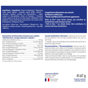 Ineldea Santé Naturelle - Acido-Base - Complément alimentaire naturel - Aide à maintenir l'équilibre acido-basique - Cure de 30 j - 90 gélules végétales